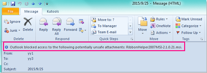outlook blocked potentially unsafe attachment